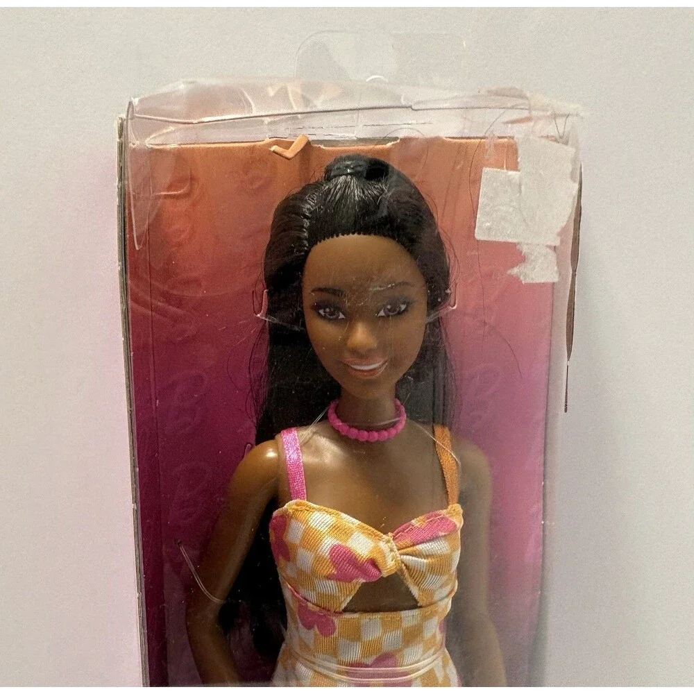 Barbie Fashionistas Doll #233 with Black Hair, Wearing Checkered Dress - NEW